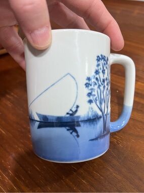 Vintage Blue and White Fisherman  Mug